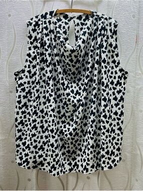 Sleeveless Black & White Animal Print Cowl Neck Camisole
